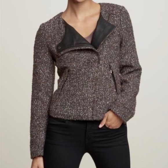 NWT GAP Wool Boucle Brown Purple Moto Jacket L - Picture 1 of 11